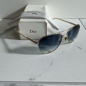 Dior Women's Sunglasses with Gold Frame and Black Lenses